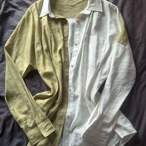 Crescent Two-Toned Button Down Blouse